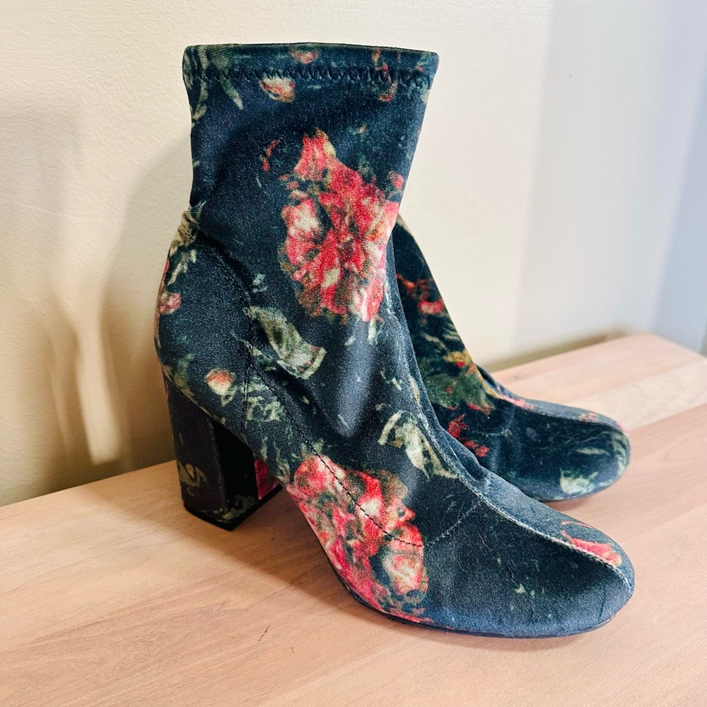 MIA Velvet Floral Ankle Boots